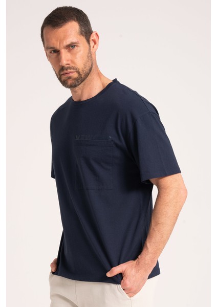 Yuvarlak Yaka Normal Fit Kesim Lacivert Erkek Tişört, Yüksek Kalite %100 Pamuk Kumaş Tshirt