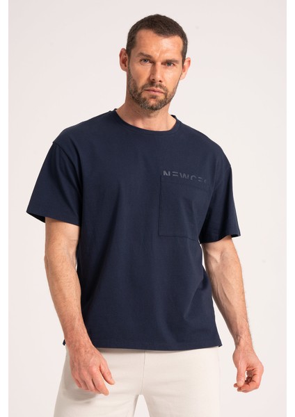 Yuvarlak Yaka Normal Fit Kesim Lacivert Erkek Tişört, Yüksek Kalite %100 Pamuk Kumaş Tshirt