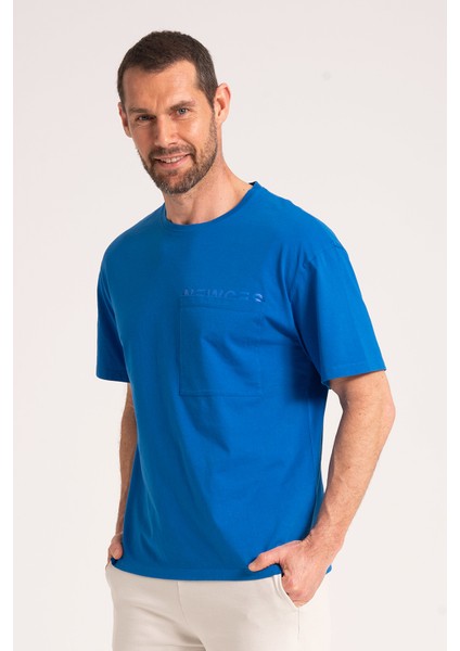 Yuvarlak Yaka Normal Fit Kesim Açık Mavi Erkek Tişört, Yüksek Kalite %100 Pamuk Kumaş Tshirt