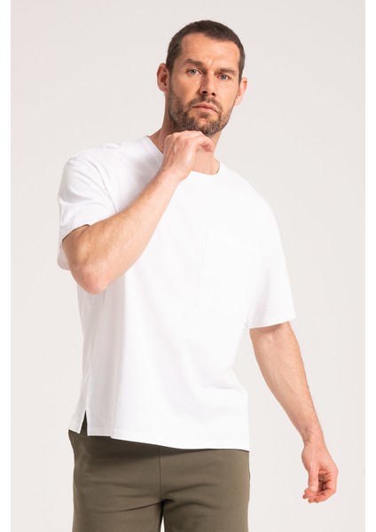 Yuvarlak Yaka Normal Fit Kesim Beyaz Erkek Tişört, Yüksek Kalite %100 Pamuk Kumaş Tshirt fiyatları