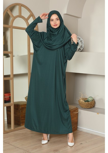 Kolay Giyilebilen Tek Parça Namaz Elbisesi Zümrüt Yeşili modelleri