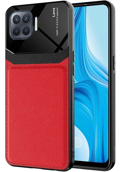 - Oppo Reno 4 Lite - Kılıf ​deri Görünümlü Parlak Mika Tasarımlı Emiks Kapak