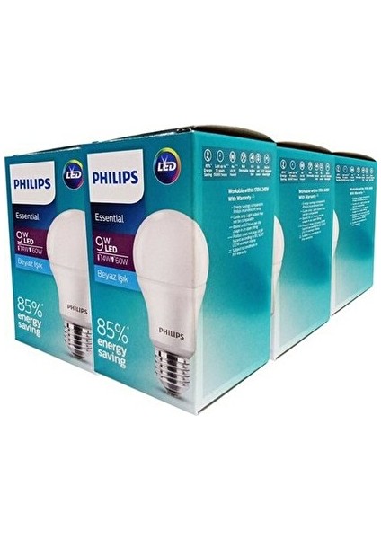 Philips Essential 8 W (60W) Beyaz Işık LED Ampul E27 Normal Duy 806 Lumen (12 Adet)