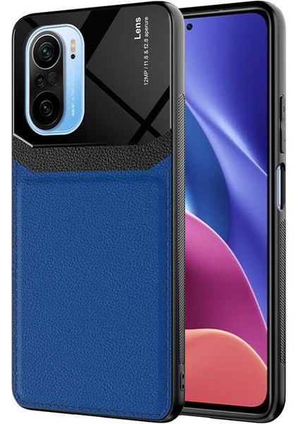 - Xiaomi Poco F3 - Kılıf Deri Görünümlü Parlak Mika Tasarımlı Emiks Kapak - Lacivert
