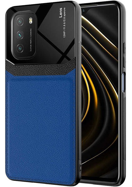- Xiaomi Poco M3 - Kılıf Deri Görünümlü Parlak Mika Tasarımlı Emiks Kapak - Lacivert
