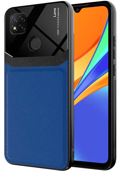 - Xiaomi Redmi 9C - Kılıf Deri Görünümlü Parlak Mika Tasarımlı Emiks Kapak - Lacivert - T17578