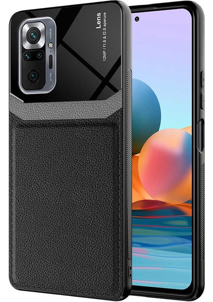 - Xiaomi Redmi Note 10 Pro - Kılıf ​deri Görünümlü Parlak Mika Tasarımlı Emiks Kapak