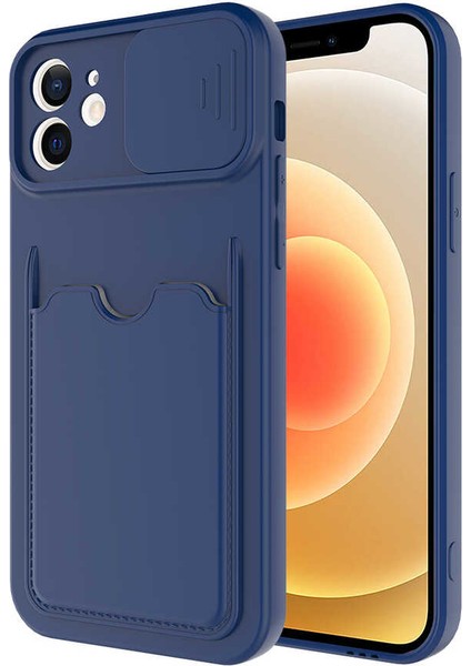- Apple iPhone 12 - Kılıf Slayt Sürgülü Kart Bölmeli ​Kartix Kapak - Lacivert
