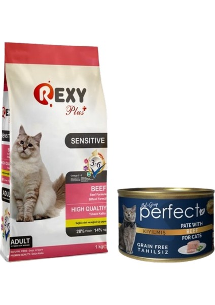 Sensitive Kedi Maması 1 kg + 80 kg Perfect Konserve