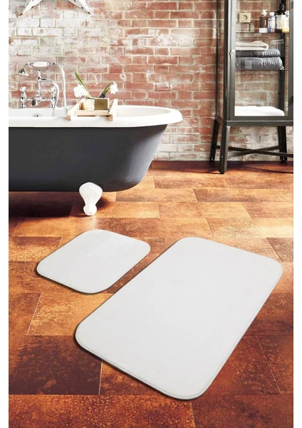 Post Peluş Banyo Paspas Takımı 2'li Jel Kaymaz Taban Klozet Takımı Beyaz 100X60 - 50X 60