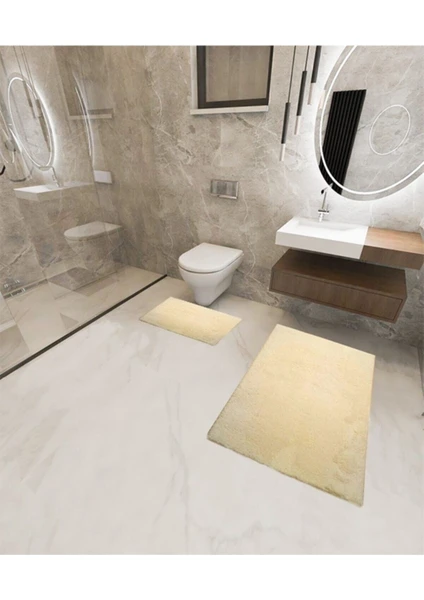 Post Peluş Banyo Paspas Takımı 2'li Jel Kaymaz Taban Klozet Takımı Vizon  100X60 - 50X 60