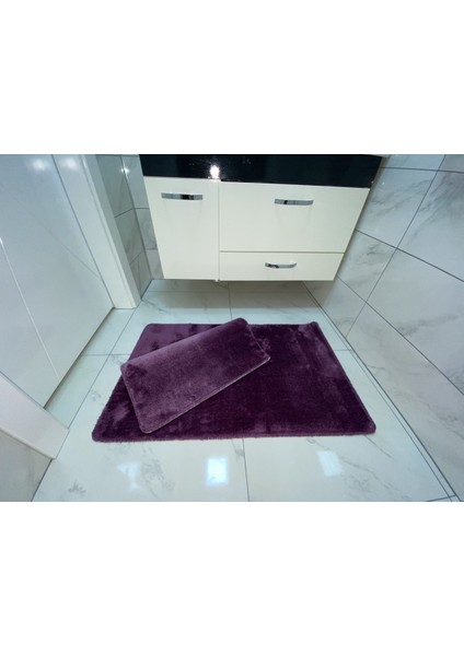 Post Peluş Banyo Paspas Takımı 2'li Jel Kaymaz Taban Klozet Takımı Lila  100X60 - 50X 60