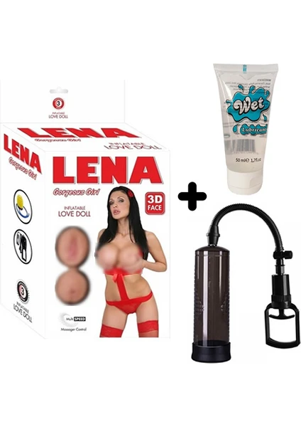 Pretty Love Lena Realistik Saçlı Şişme Manken + Penis Vakum Pompası + Jel