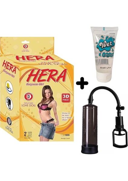 Pretty Love Hera Realistik Saçlı Şişme Manken + Penis Vakum Pompası + Jel