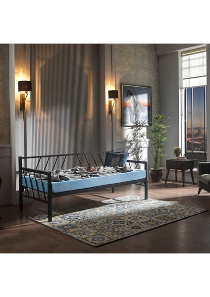 Glory Daybed Tek Kişilik Sedir Divan Metal Karyola 90 x 200 cm - Siyah