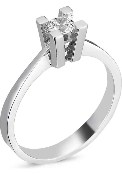 Swarovski Tek Taş Yüzük 0.20 Ct Kalın - Standart - 12 Numara - YRG15778-4924