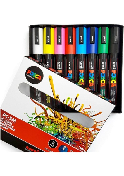 Posca Pc-5m 1.8-2.5 Mm. Su Bazlı Boyama Markörü Seti Ana Renkler 8 Renk