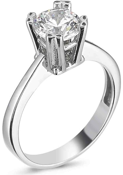 Swarovski Tek Taş Yüzük 0.75 Ct Çift Tırnak - Standart - 12 Numara - YRG16573-4980