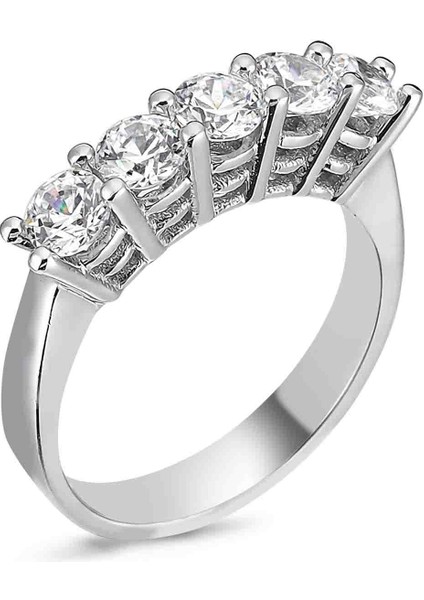 Swarovski Beş Taş Alyans 1.25 Ct - Gümüş - 18 Numara - YRG14883-4759