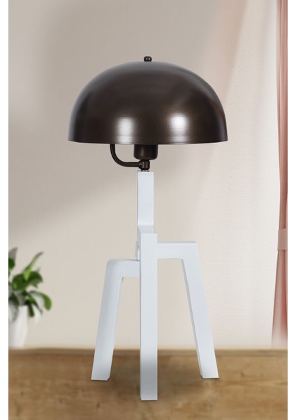 Viyana Beyaz Ahşap Gövde Eskitme Başlık Tasarım Lüx Masa Lambası