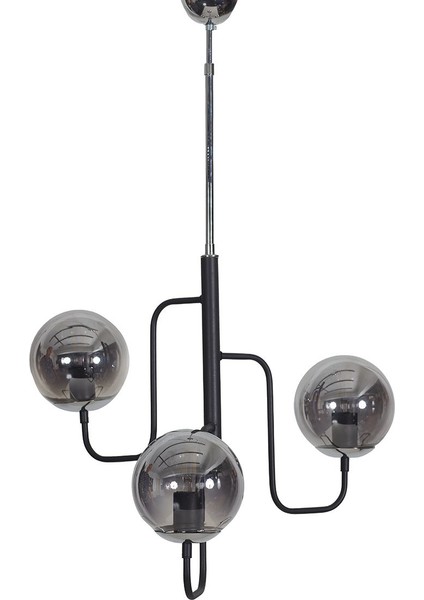 Tera 3 Lü Siyah-Krom Metal Gövde Füme Camlı Tasarım Lüx Avize fiyatları