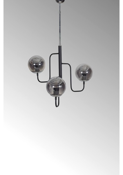 Tera 3 Lü Siyah-Krom Metal Gövde Füme Camlı Tasarım Lüx Avize modelleri