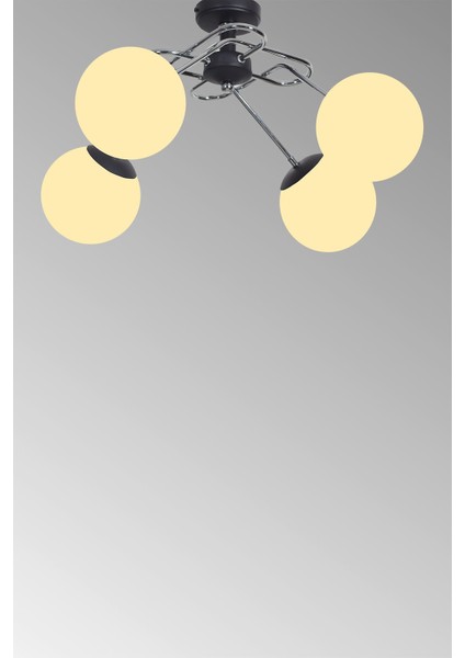 Milo 4 Lü Krom Kollu-Siyah Metal Gövde Beyaz Camlı Tasarım Lüx Avize