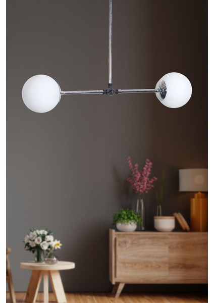 Greg 2 Li Krom-Siyah Metal Gövde Beyaz Camlı Tasarım Lüx Avize