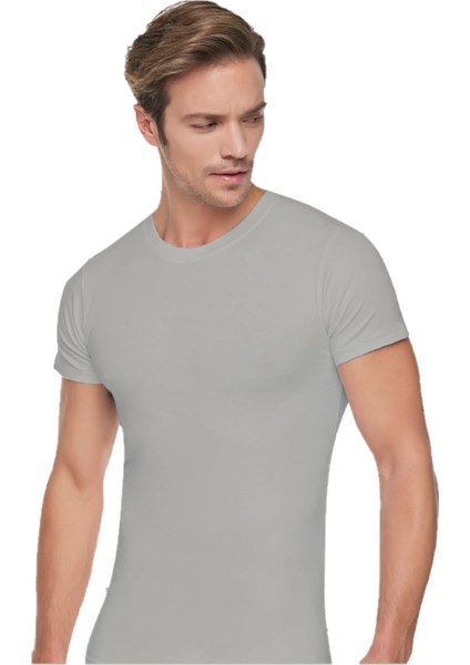 Erkek Penye 0 Yaka Yarım Kollu 6'lı Paket Gri Atlet