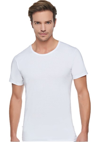 Erkek Penye Bisiklet (Açık Yaka) Yarım Kollu 6'lı Paket Beyaz Atlet