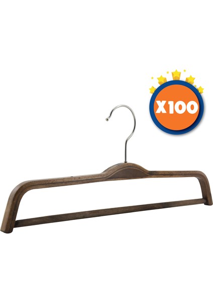 Ahşap Barlı Pantolon Askısı Ceviz Renk 100 Adet