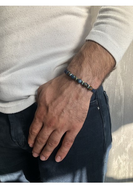 Opal Taş ve Hematit Taşlı Deri Ipli Erkek Bileklik