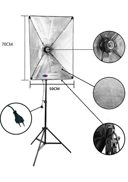 Softbox 50X70 Sürekli Video Işık Tekduylu Çiftli 6500 Kl. LED Işık Ikili Işık Set