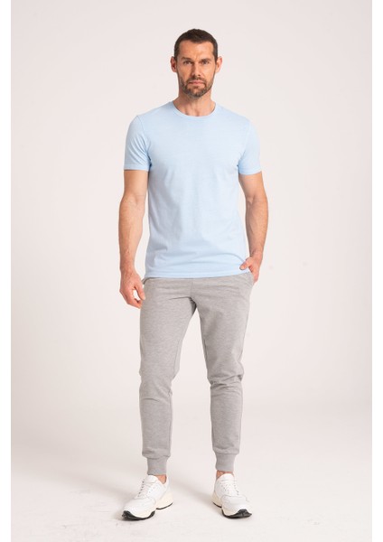Yuvarlak Yaka Normal Fit Erkek Mavi Tişört, %100 Pamuk Basic Erkek Tshirt modelleri