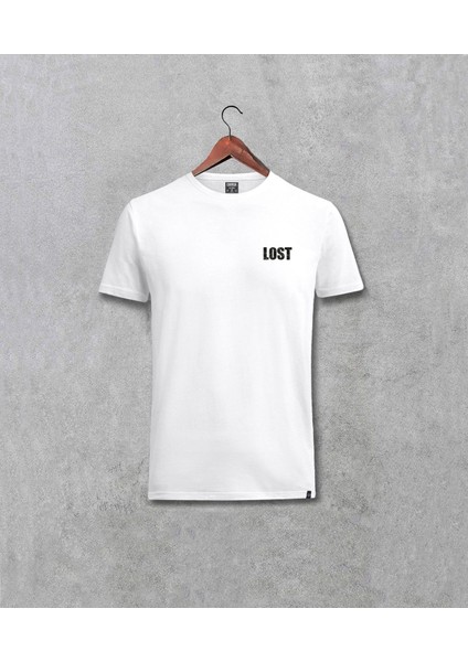 Lost Dizisi Minimal Tasarım Göğüs Baskılı Beyaz Tişört