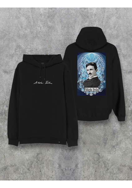 Nikola Tesla Imza Baskılı Kapşonlu Özel Tasarım Hoodie