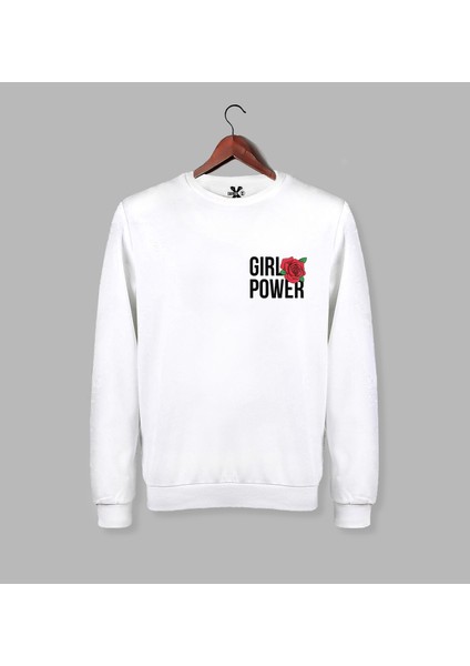 Girl Power Feminist Baskılı Beyaz Sweat - Sweatshirt