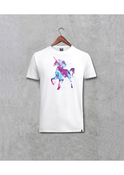 Unicorn At Özel Tasarım Baskılı Beyaz Tişört