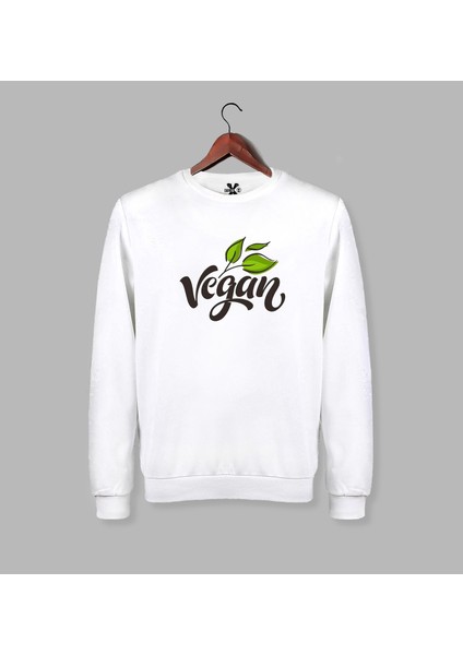 Vegan - Vejeteryan Baskılı Beyaz Sweat - Sweatshirt