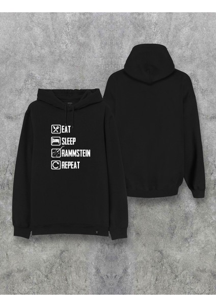 Rammstein Eat Sleep Repeat Baskılı Kapşonlu Tasarım Hoodie