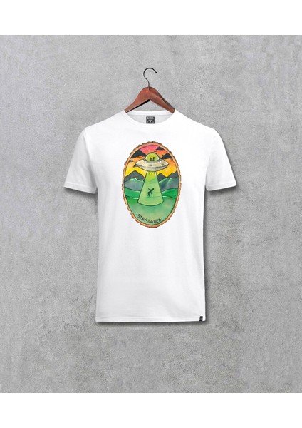Uzaylı Alien Stay In Bed Tasarım Baskılı Beyaz Tişört