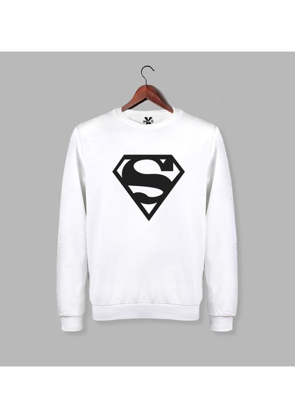 Superman - Süpermen Baskılı Beyaz Sweat - Sweatshirt