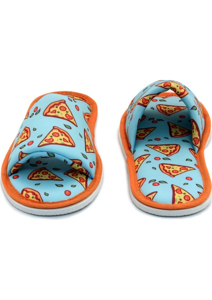 Unisex Mavi Pizza Desenli Önü Açık Yumuşak Tabanlı Ev Terlik fiyatları