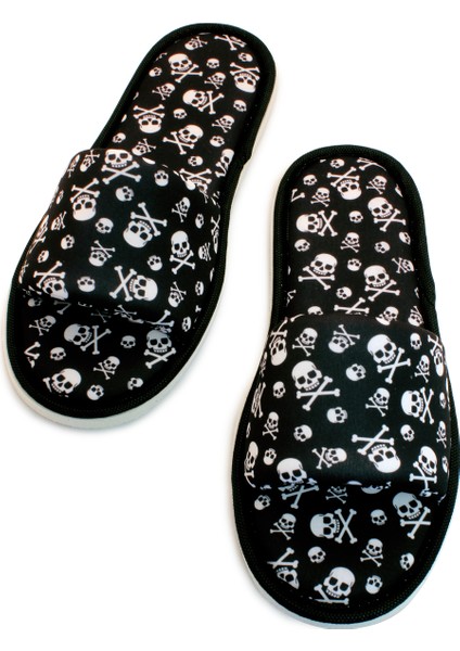 Erkek Siyah Kuru Kafa Desenli Önü Açık Yumuşak Tabanlı Ev Terlik fiyatları