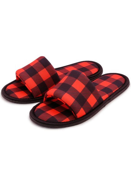 Erkek Kırmızı Oduncu Desenli Önü Açık Yumuşak Tabanlı Ev Terlik fiyatları