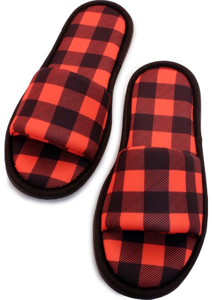 Erkek Kırmızı Oduncu Desenli Önü Açık Yumuşak Tabanlı Ev Terlik fırsatları