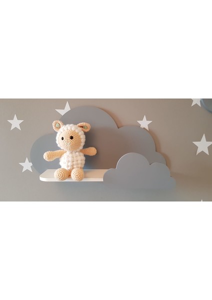 40X23 cm Ebadında Dekoratif Amaçlı 2 Adet Gri Bulut Çocuk Odası Rafı Bulut Raf