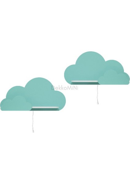 40X23 cm Ebadında Dekoratif Amaçlı 2 Adet Mint Yeşili Çocuk Odası Rafı Yeşil Bulut Raf