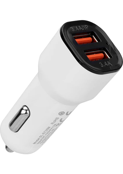 SL-EC30M Micro USB Kablolu 3.4A 2 USB Beyaz Araç Şarj Cihazı