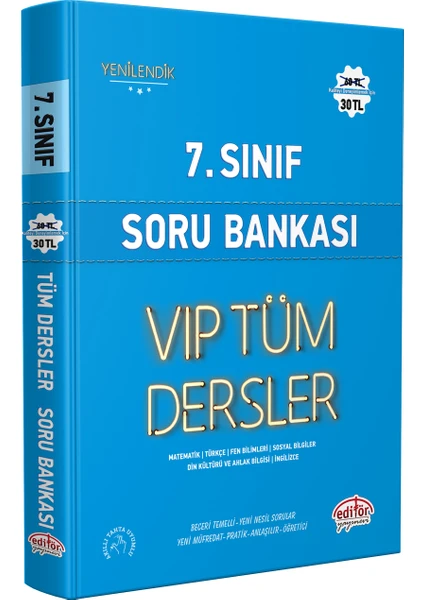 Editör Yayınları 7. Sınıf Vip Tüm Dersler Soru Bankası Mavi Kitap